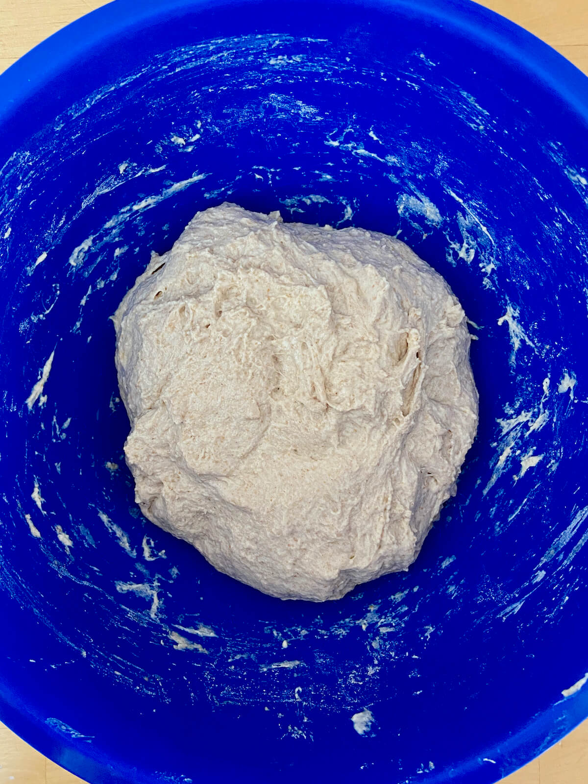The final dough after mixing in the sourdough starter and kosher salt.