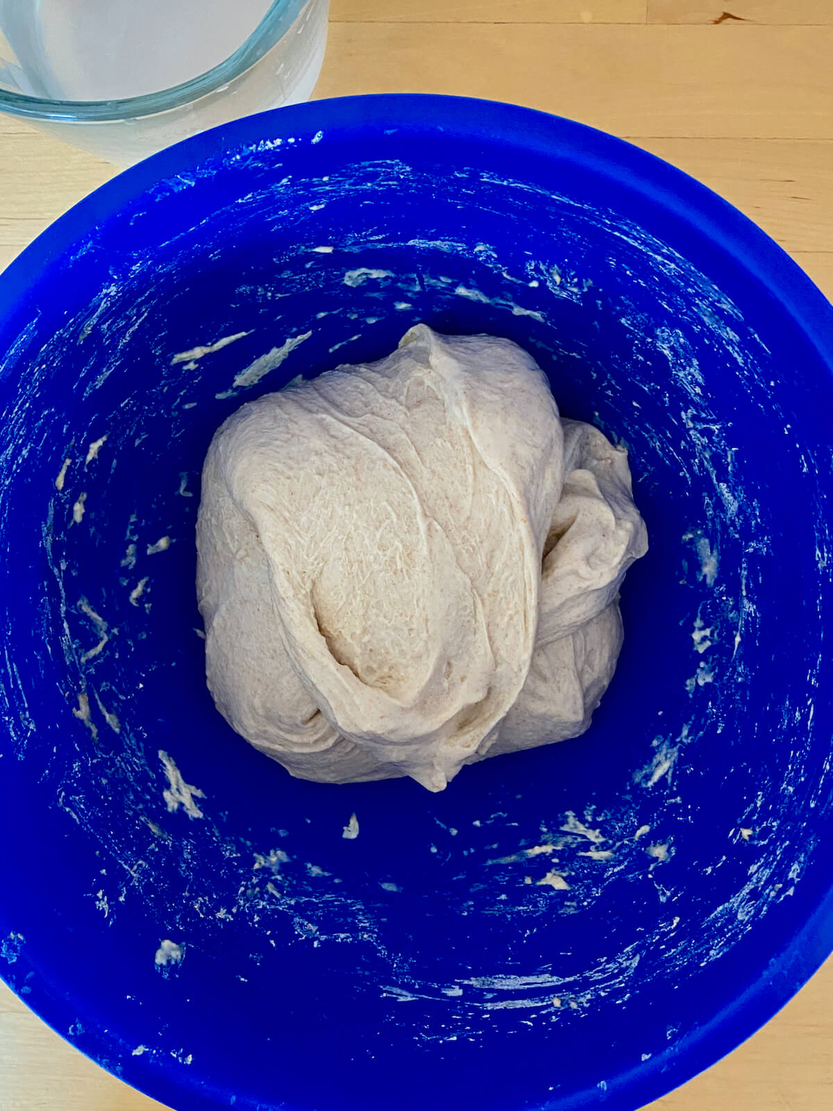 The dough after performing a set of stretch and folds.