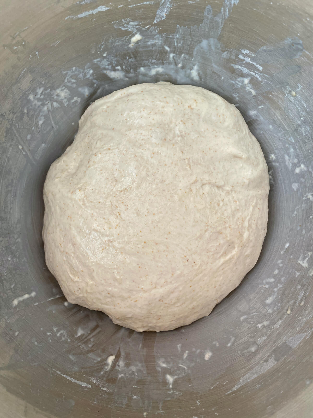 Pizza dough before bulk fermenting.