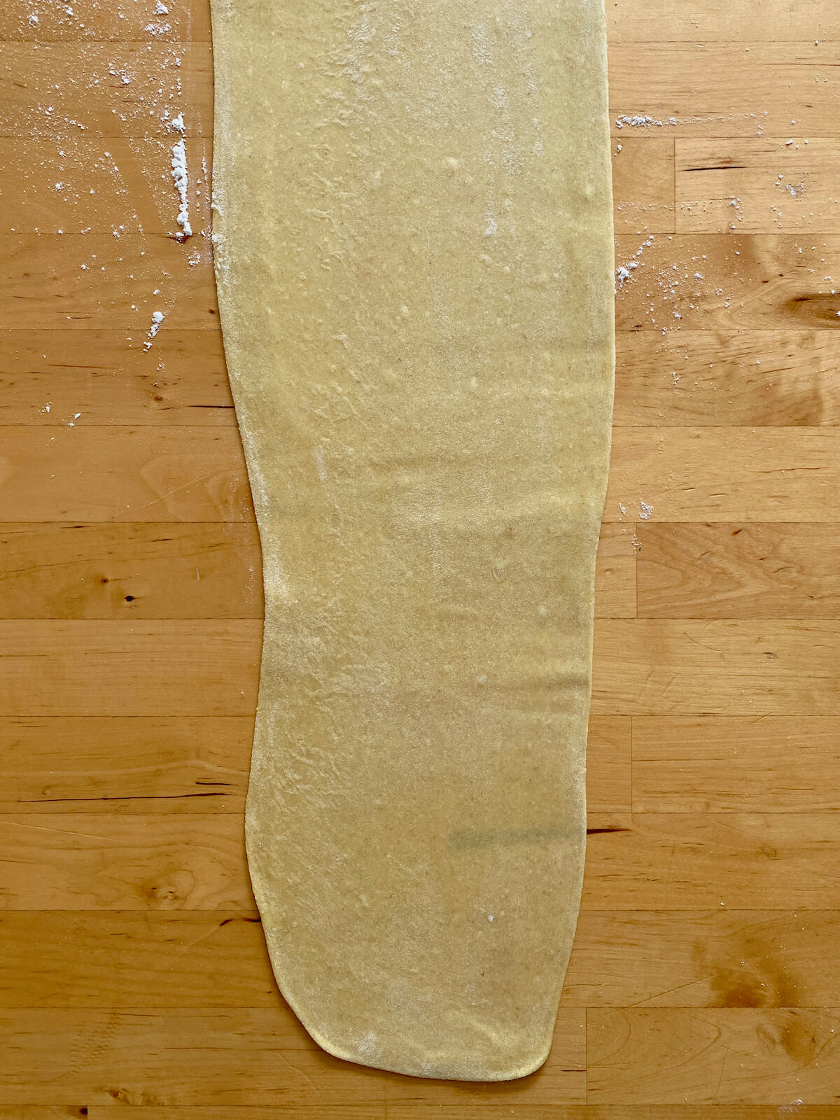 A rolled out sheet of sourdough discard pasta dough.
