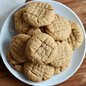 A small plate of sourdough peanut butter cookies.