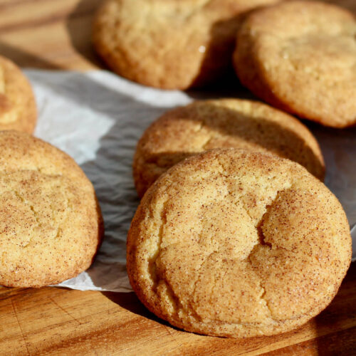 Sourdough snickerdoodle cookies on a countertop.