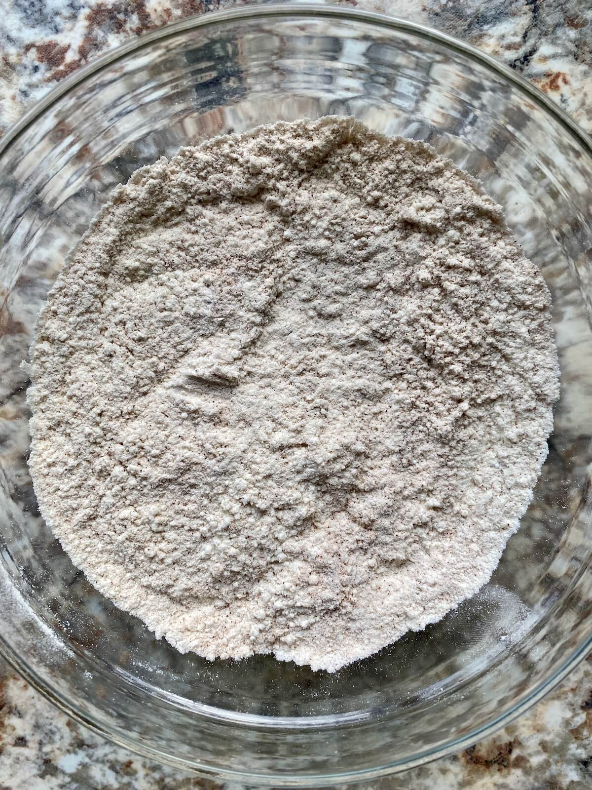 The dry ingredients mixed together in a bowl.