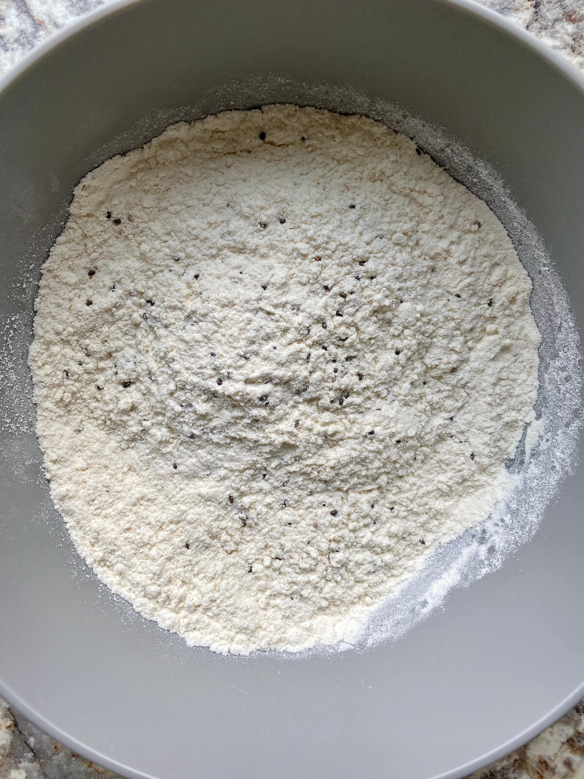 The dry ingredients mixed together in a bowl.