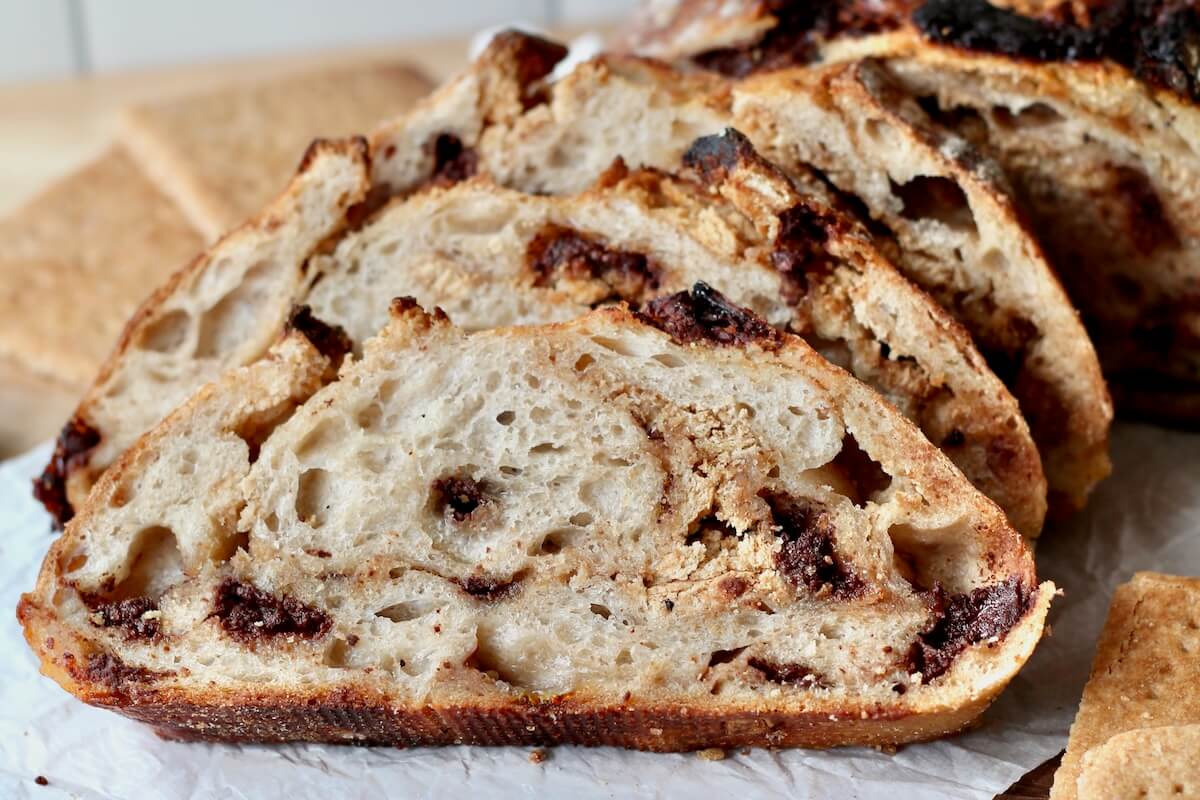Slices of s'more sourdough bread.