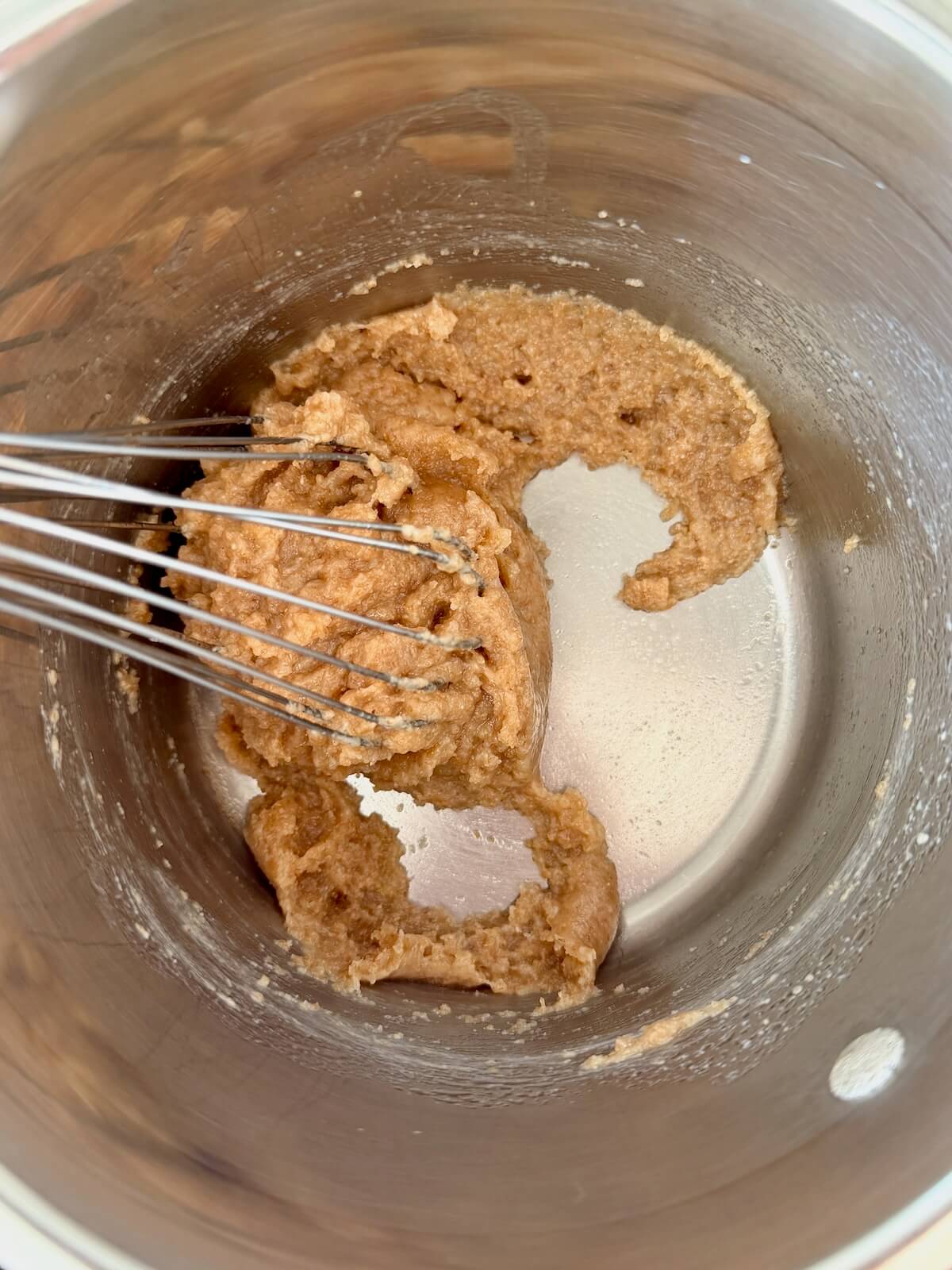 Sourdough discard roux in a stainless steel pot.