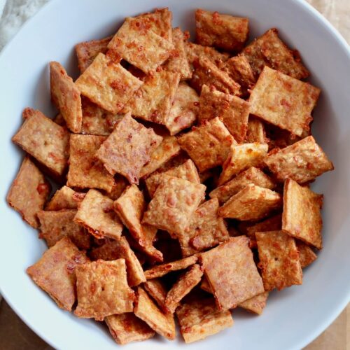 A bowl of sourdough cheese crackers.