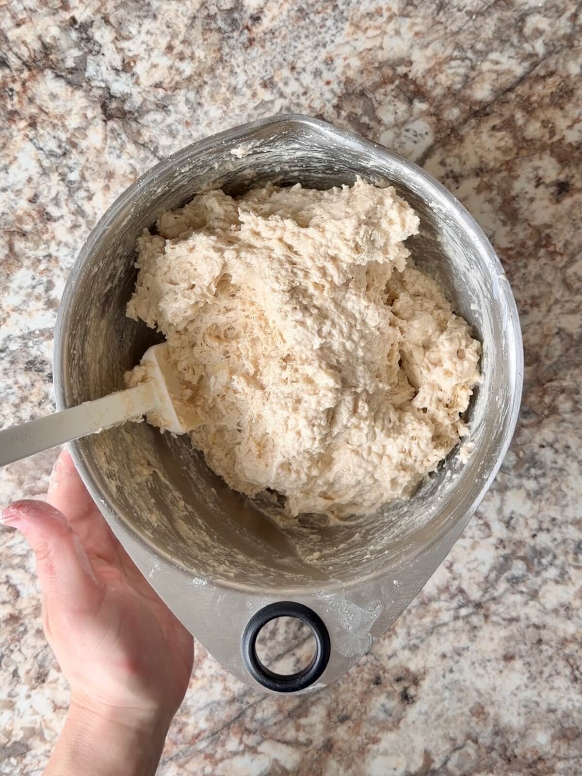 Sourdough Irish soda bread dough mixed together in a bowl.