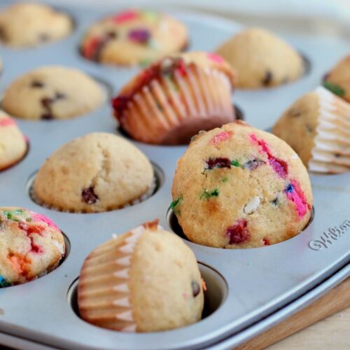 A mini muffin tin filled with sourdough discard mini muffins.