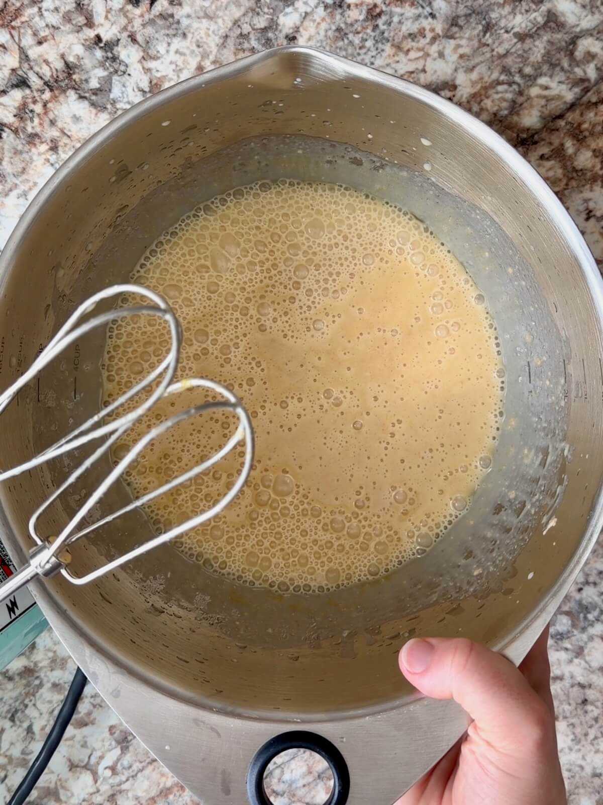 The wet ingredients mixed together in a bowl.