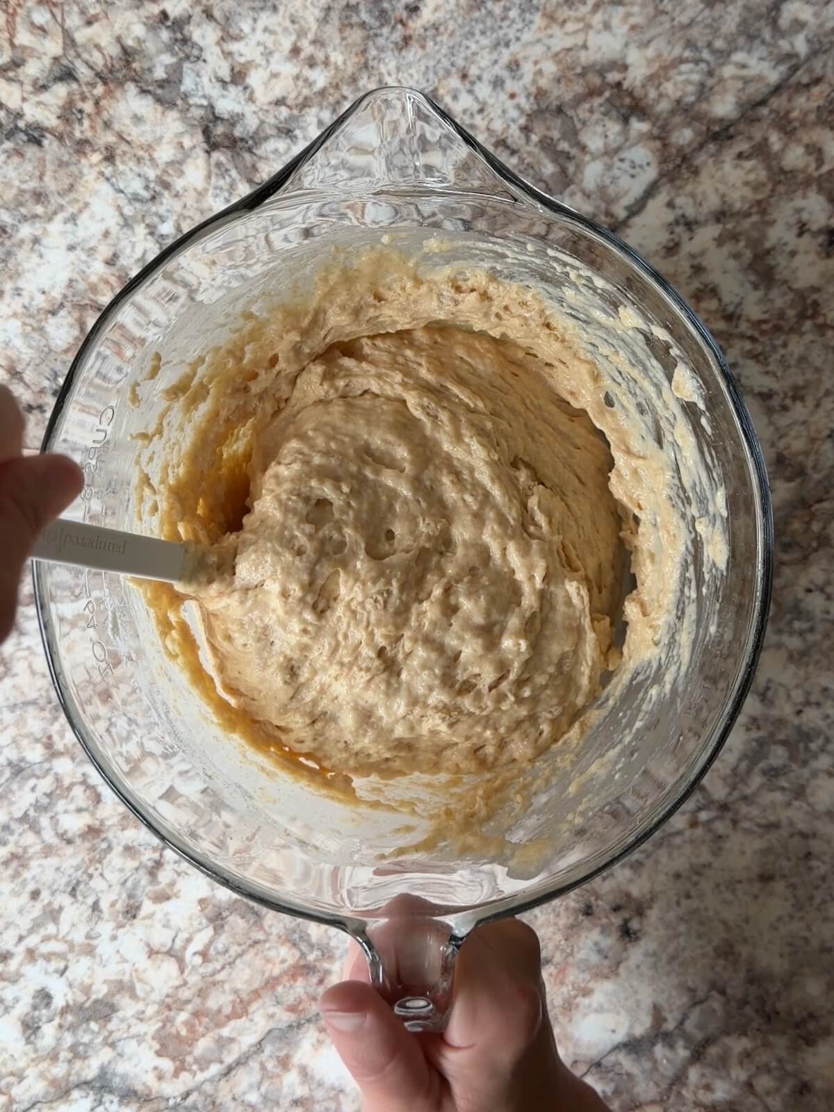 Sourdough discard pancake batter in a bowl.