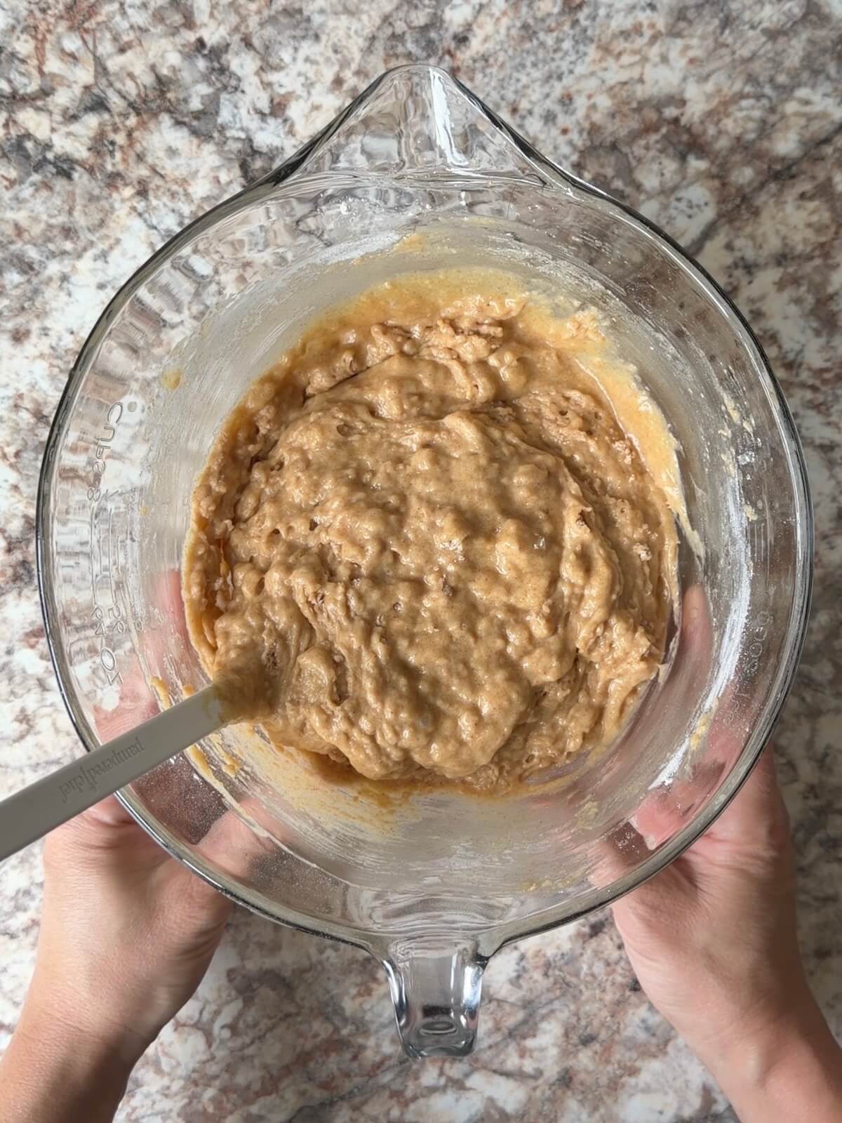 Sourdough discard muffin batter in a bowl.