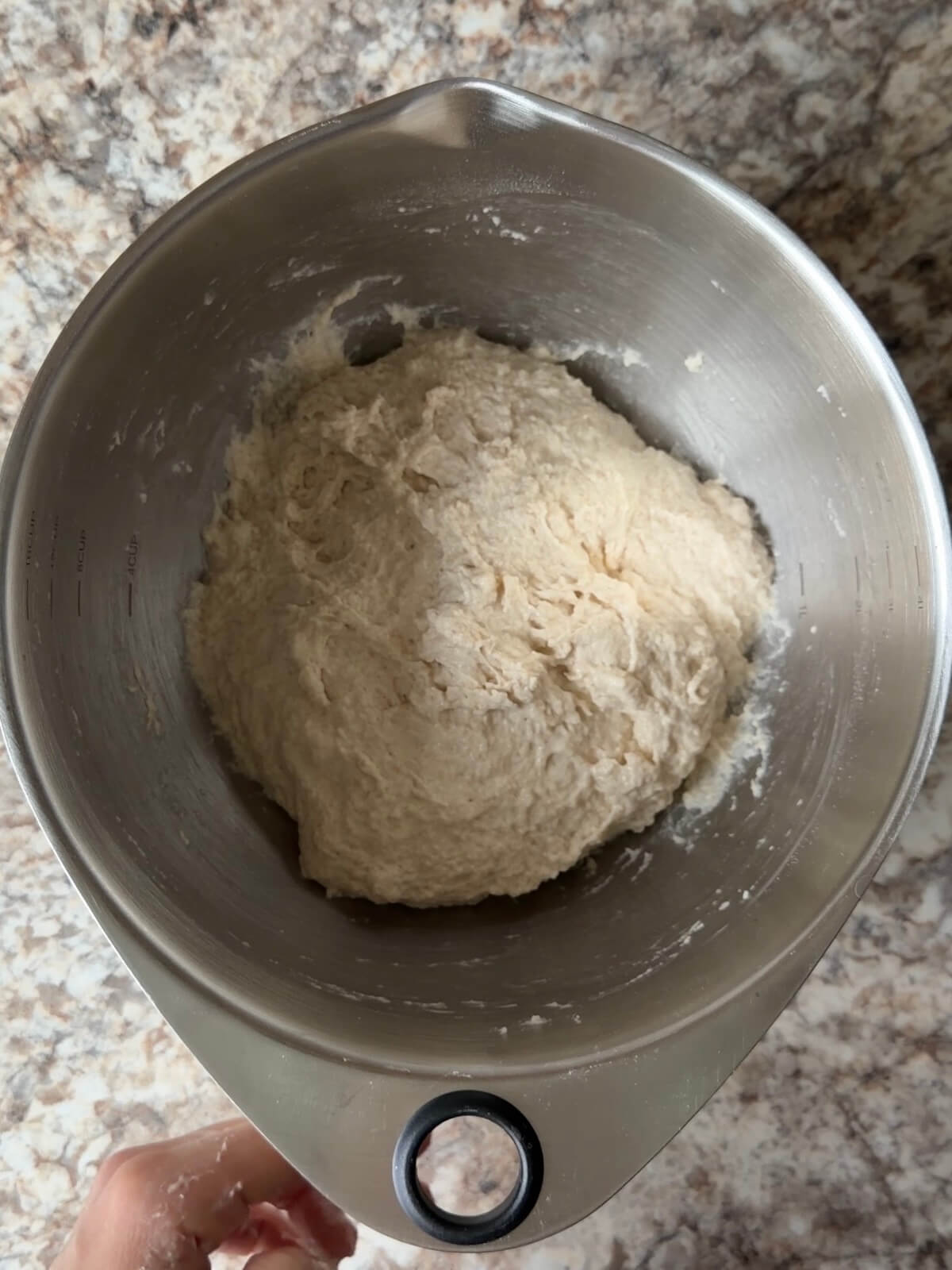 Sourdough bread dough mixed in a bowl.